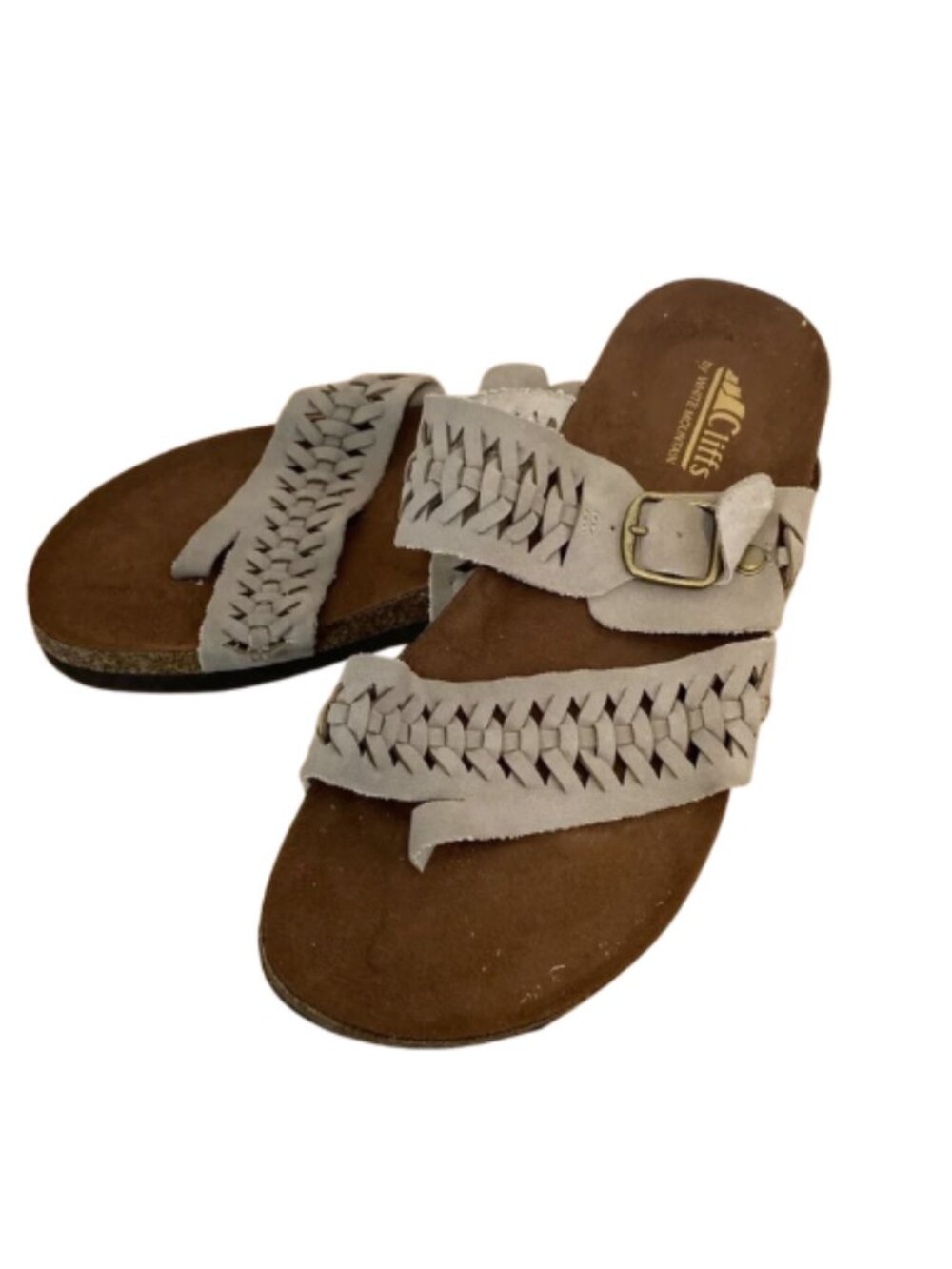 Cliffs by White Mountain 9.5 comfort leather sandal neutral grey braided design